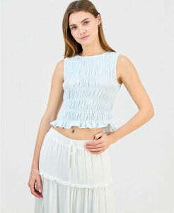 �}�b�f���K�[�� ���f�B�[�X �g�b�v�X �V���c �V���[�����O Madden Girl Juniors' Smocked Peplum Hem Top Ice Melt
