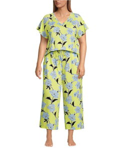 �����Y�G���h ���f�B�[�X �A���_�[�E�F�A �i�C�g�E�F�A �v���X�T�C�Y �p���c Lands' End Plusize Cooling Pajama Set - Short Sleeve Top and Cropantsoft lemoncello etched floral
