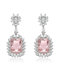 �W���l���B���F ���f�B�[�X �A�N�Z�T���[ �s�A�X�E�C�������O Genevive White Gold Plated Pink & Clear CZ Halo Drop Statement Earrings Pink �s���N