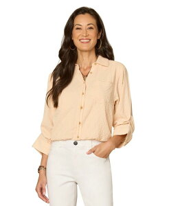 �f���N���V�[ ���f�B�[�X �g�b�v�X �V���c �v�` �V���[�����O Democracy Petite Smocked Collar Bubble-Hem Striped Collared Shirt Honey Tea �X�g���C�v