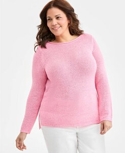 �X�^�C���A���h�R�[ ���f�B�[�X �A�E�^�[ �j�b�g�E�Z�[�^�[ �v���X�T�C�Y Style & Co Plusize Boat-Neck Tape Yarn Sweater Macy's Exclusive Pink �s���N