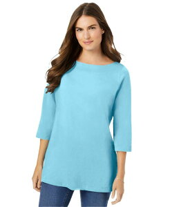 �E�[�}�� �E�B�Y�C�� ���f�B�[�X �g�b�v�X �V���c �v���X�T�C�Y Woman Within Plusize Perfecthree-Quarter Sleeve Boatneck Tee Seamist blue �u���[