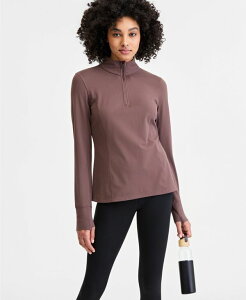 �C�f�I���M�[ ���f�B�[�X �A�E�^�[ �p�[�J�[�E�X�E�F�b�g IDeology Women'studio Quarter-Zipullover Top Macy's Exclusive Brownie