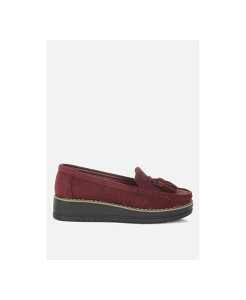 �����h�����O ���f�B�[�X �V���[�Y �p���v�X �v���b�g�t�H�[�� ���[�t�@�[ London Rag Womens Daiki Platform Lug Sole Tasseloafers Burgundy micro suede �o�[�K���f�B