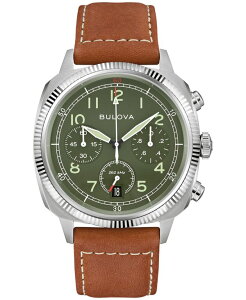 �u���o �����Y �A�N�Z�T���[ �r���v ���U�[ Bulova Men's VWI Chrono Brown Leather Strap Watch 37.5mm Brown �u���E��