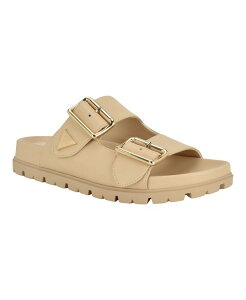�Q�X ���f�B�[�X �V���[�Y �T���_�� GUESS Women's Fasten Double-Buckle Footbed Sandals Ivory Embellished �A�C�{���[