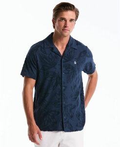 �I���W�i���y���M�� �����Y �g�b�v�X �V���c �t�����[�� ���� �t�����[ Original Penguin Men's Floral Button Front Short-Sleeve Shirt Sargasso Sea