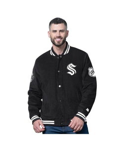 �X�^�[�^�[ �����Y �A�E�^�[ �W���P�b�g�E�u���]�� Starter Men's Black Seattle Kraken Blackout Varsity Jacket Black White �z���C�g