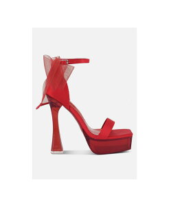 �����h�����O ���f�B�[�X �V���[�Y �T���_�� �T�e�� �q�[�� London Rag Womens Kiri Satin Clear Higheeled Bow Sandals Red ���b�h