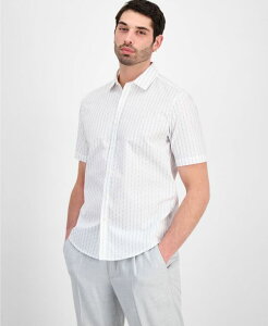 �A���t�@�j �����Y �g�b�v�X �V���c ���� �R�b�g�� Alfani Men's Cotton Textured-Stripe Short-Sleeve Shirt Macy's Exclusive Washed White �z���C�g
