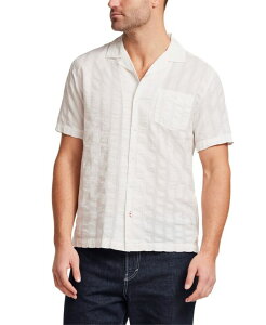 �E�F�U�[�v���[�t �����Y �g�b�v�X �V���c �{�^���_�E�� ���� �R�b�g�� �_�E�� Weatherproof Vintage Men'short-Sleeve Button Down Vertical Texture Camp Collar Cotton Shirt White �z���C�g