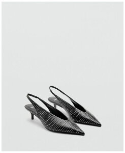 �}���S ���f�B�[�X �V���[�Y �p���v�X �q�[�� MANGO Women's Rhinestone Heel Shoes Black �u���b�N