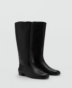 �}���S ���f�B�[�X �V���[�Y �u�[�c�E���C���u�[�c ���U�[ MANGO Women's Zipper Leather Boots Black �u���b�N