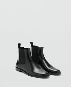 �}���S ���f�B�[�X �V���[�Y �u�[�c�E���C���u�[�c �A���N�� ���U�[ MANGO Women's Elastic Panels Leather Ankle Boots Black �u���b�N