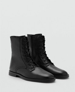 �}���S ���f�B�[�X �V���[�Y �u�[�c�E���C���u�[�c �A���N�� ���[�X ���U�[ MANGO Women's Lace-Up Leather Ankle Boots Black �u���b�N