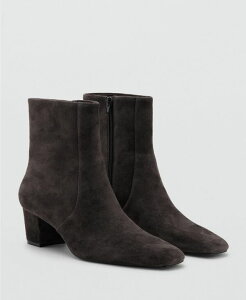 �}���S ���f�B�[�X �V���[�Y �u�[�c�E���C���u�[�c �X�G�[�h �A���N�� �q�[�� MANGO Women's Block Heel Suede Ankle Boots Dark Heather Gray �O���[