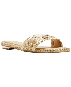 �A���h ���f�B�[�X �V���[�Y �X���b�|���E���[�t�@�[ �T���_�� ALDO Women's Aurania Slip-On Flat Sandals Gold Metallic Patent �S�[���h