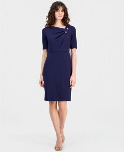 �A���N���C�� ���f�B�[�X �g�b�v�X �����s�[�X �A�V�����g���[ Anne Klein Women's Asymmetric-Neck Elbow-Sleeve Dress DEEP NAVY �l�C�r�[