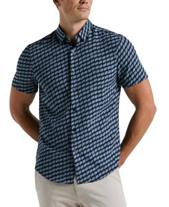 �y���[�G���X �����Y �g�b�v�X �V���c �X�����t�B�b�g Perry Ellis Men'slim Fit Hash Mark Short Sleeve Button-Front Shirt Dark Sapphire �T�t�@�C�A