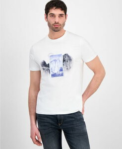 �q���[�S�{�X �����Y �g�b�v�X T�V���c �v�����g �O���t�B�b�N Hugo Boss Hugo by Men's Yosemite Postal Stamp Graphic Print-Shirt White �z���C�g