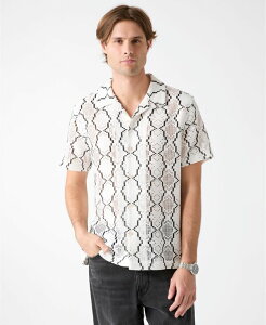 �Q�X �����Y �g�b�v�X �V���c GUESS Men's Carter Geometricrochet Resort Shirt Salt White Multi �z���C�g
