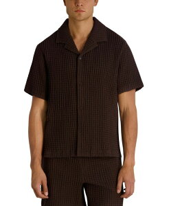 �J�[�� ���K�[�t�F���h �����Y �g�b�v�X �V���c ���� KARLAGERFELD PARIS Men's Camp Collared Textured Short-Sleeve Woven Shirt Drak Brown �u���E��