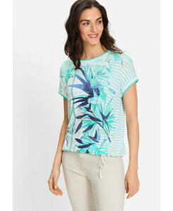 �I���Z�� ���f�B�[�X �g�b�v�X �V���c �v�����g Olsen Women's Mixed Print Embellished T-Shirt Aruba blue �u���[