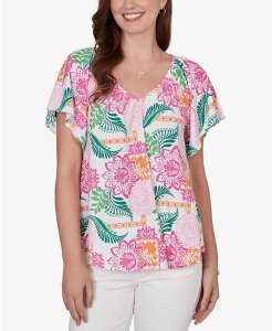 ���r�[�A�[���f�B�[ ���f�B�[�X �g�b�v�X T�V���c �t�����[�� �v�` �t�����[ Ruby Rd. Petite Tropical Floral Eyelet Flutter Sleeve T-Shirt White Multi �z���C�g