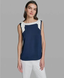 �J�[�� ���K�[�t�F���h ���f�B�[�X �g�b�v�X �^���N�g�b�v �m�[�X���[�u KARLAGERFELD PARIS Women'sleeveless Boat Neck Bow Strap Tank Top Navel Academy