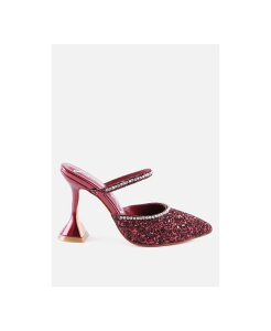�����h�����O ���f�B�[�X �V���[�Y �T���_�� �q�[�� London Rag Iris Glitter Diamantembellished Spool Heel Sandals Wine ���C��