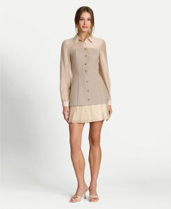 �A���F�b�N���t�B�[�� ���f�B�[�X �g�b�v�X �V���c Avec Les Filles Women's Pinstripe Organza Mixed Media Shirtdress Khaki/Cream �N���[��