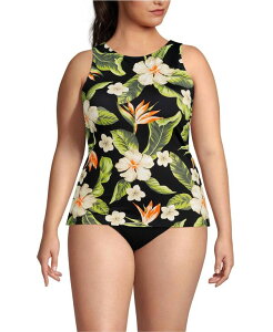 �����Y�G���h ���f�B�[�X ���� �g�b�v�̂� �n�C�l�b�N Lands' End Women's High Neck UPF 50 Sun Protection Modestankini Swimsuitop Hibiscus floral/black �u���b�N