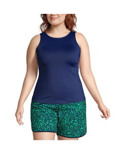 �����Y�G���h ���f�B�[�X ���� �g�b�v�̂� �n�C�l�b�N Lands' End Women's High Neck UPF 50 Sun Protection Modestankini Swimsuitop Lake blue geo floral �u���[
