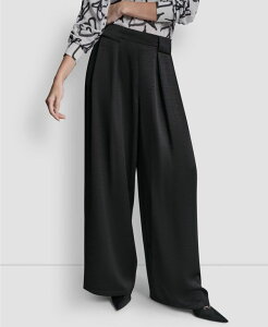 �_�i �L������ �j���[���[�N ���f�B�[�X �{�g���X �J�W���A���p���c �v���[�c DKNY Women's Pleated Wide-Leg Pull-On Pants Black �u���b�N