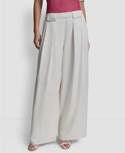 �_�i �L������ �j���[���[�N ���f�B�[�X �{�g���X �J�W���A���p���c �v���[�c DKNY Women's Pleated Wide-Leg Pull-On Pants Ivory �A�C�{���[