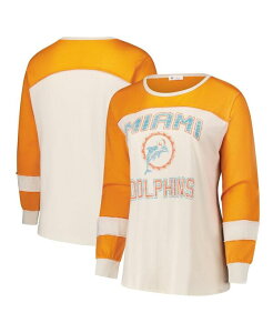 47 �u�����h ���f�B�[�X �g�b�v�X T�V���c �v���X�T�C�Y '47 Brand Women's Cream/Orange Miami Dolphins Plusize Double Header Curve Toni Long Sleeve T-Shirt Cream Orange �N���[��