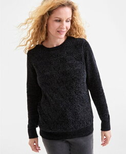 �X�^�C���A���h�R�[ ���f�B�[�X �A�E�^�[ �j�b�g�E�Z�[�^�[ �N���[�l�b�N Style & Co Women's Chenille Crewneck Cable-Knit Sweater Macy's Exclusive Deep Black �u���b�N