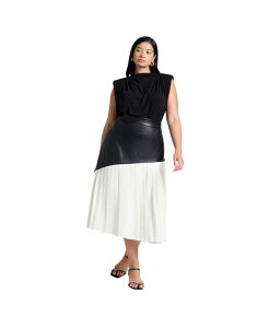 �G���N�C ���f�B�[�X �{�g���X�J�[�g �v���X�T�C�Y �v���[�c ELOQUII Plusize Mixed Media Pleated Skirt Black white �z���C�g