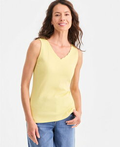 �X�^�C���A���h�R�[ ���f�B�[�X �g�b�v�X �V���c V�l�b�N �m�[�X���[�u �R�b�g�� Style & Co Women's Cotton Scalloped V-Neck Sleeveless Top Exclusively at Macy'sunshine