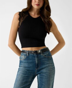 �Q�X ���f�B�[�X �A�E�^�[ �j�b�g�E�Z�[�^�[ �N���[�l�b�N ���[�X GUESS Women's Millie Seamless Lace Sweater Crewneck Top Jet Black A996 �u���b�N