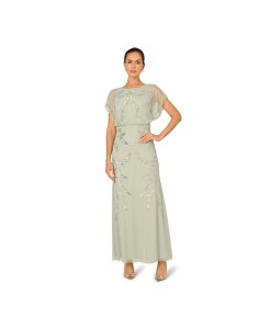 �A�h���A�i �p�y�� ���f�B�[�X �g�b�v�X �����s�[�X Adrianna Papell Studio Women's Beaded Flutter-Sleeve Blouson Gown ICY SAGE �Z�[�W