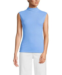�����Y�G���h ���f�B�[�X �g�b�v�X �V���c �X�^���h�l�b�N �L���b�v Lands' End Women's Cap Sleeve Drapey Rib Fitted Funnel Neck Tank Clear blue sky �u���[