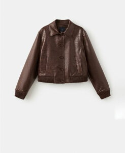 �}���S ���f�B�[�X �A�E�^�[ �W���P�b�g�E�u���]�� MANGO Women's Croc-Effect Bomber Jacket Brown �u���E��