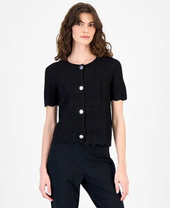 �A���N���C�� ���f�B�[�X �A�E�^�[ �j�b�g�E�Z�[�^�[ ���� �J�[�f�B�K�� Anne Klein Women's Zigzag Short-Sleeve Cardiganne Black �u���b�N