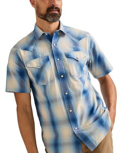 �y���h���g�� �����Y �g�b�v�X �V���c ���� Pendleton Men'short-Sleeve Spread-Collar Shirt Ivory/Blue Plaid �A�C�{���[