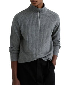 ���C�X �����Y �A�E�^�[ �j�b�g�E�Z�[�^�[ �E�[�� REISS Men's Textured-Knit Half-Zip Wool Sweater Gray Melange �O���[