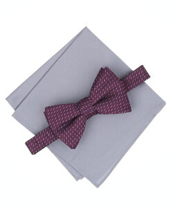 �A���t�@�j �����Y �A�N�Z�T���[ �l�N�^�C Alfani Men's Regent Stripe Solid Bow Tie and Pocket Square 2-Piece Set Purple �p�[�v��