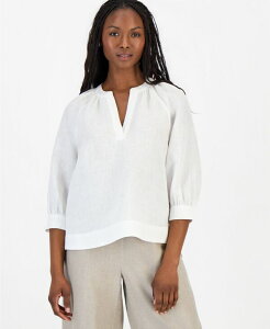 �`���[�^�[�N���u ���f�B�[�X �g�b�v�X �V���c �v�` ���l�� Charter Club Petite 3/4-Sleeve Linen Shirt Bright White �z���C�g