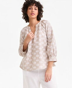 �`���[�^�[�N���u ���f�B�[�X �g�b�v�X �V���c �v�` ���l�� Charter Club Petite 3/4-Sleeve Linen Shirt Flax Palm
