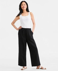 �X�^�C���A���h�R�[ ���f�B�[�X �{�g���X �J�W���A���p���c �v�` �R�b�g�� Style & Co Petite Cotton Gauze Wide-Leg Pull-On Pants Deep Black �u���b�N